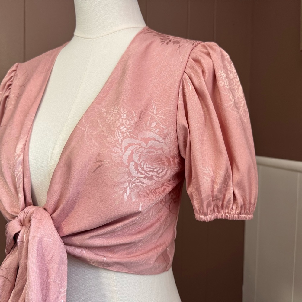 Lulus Pink Floral Satin Wrap Blouse - Picture 6 of 13